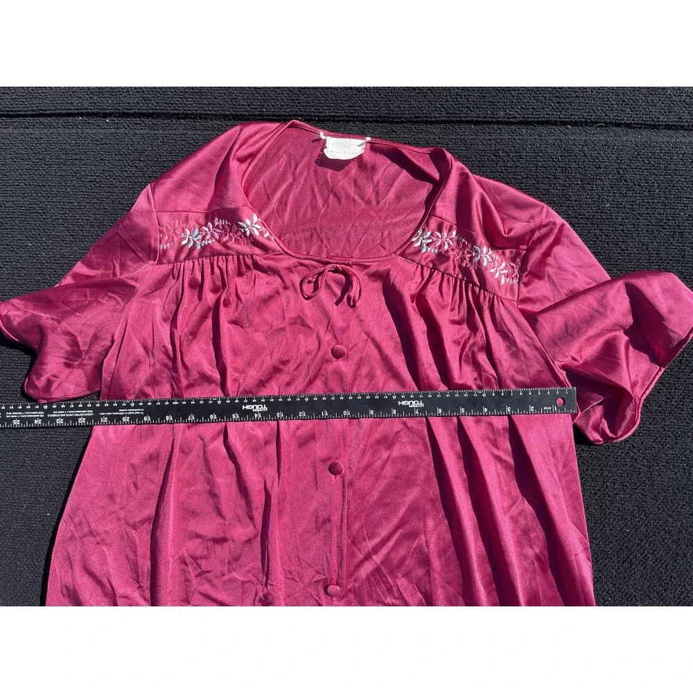 Vintage JCPenney Nightgown Robe Set Womens XXL Burgundy Embroidered Made USA 90s